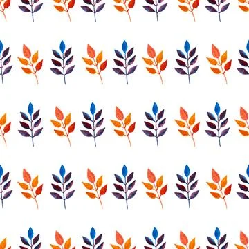 Seamless pattern of orange, blue turquoise leaves, hand drawn watercolor element Stockillustratie