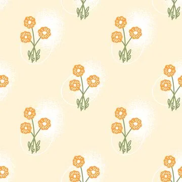 Seamless pattern with orange bouquet of flowers and abstract grange spots on Stock Illustration