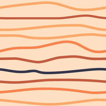 Seamless pattern with orange, brown and blue wave stripes on beige background Stock Illustration