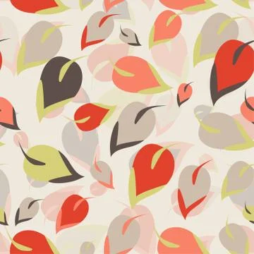 Seamless pattern. Orange, brown, green leaves on a beige background Stock Illustration