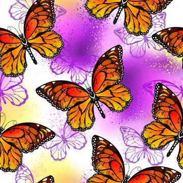 Seamless pattern with orange butterflies Stock Illustration
