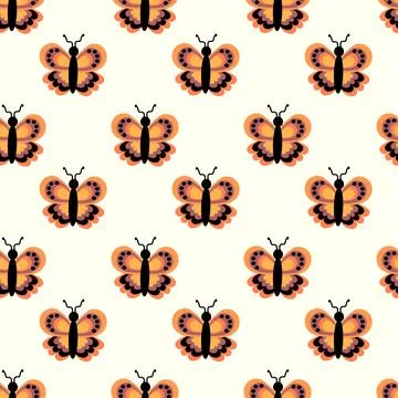 Seamless Pattern with orange butterfly. Abstract ornament design wings. Stock Illustration