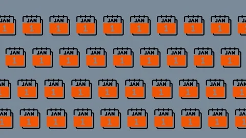 Seamless Pattern of Orange Calendar Icons with January Text. Stock Footage 325391058
