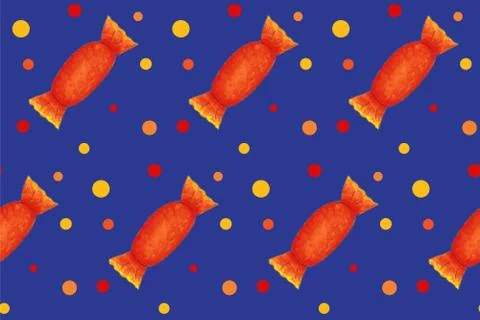 Seamless pattern with orange candies with dots on blue board Stock Illustration