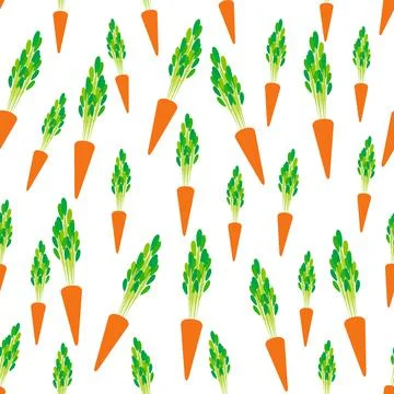 Seamless pattern orange carrot with green leaves, isolated on white backgroun Stock Illustration
