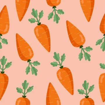 Seamless pattern orange carrot with green leaves Stock Illustration