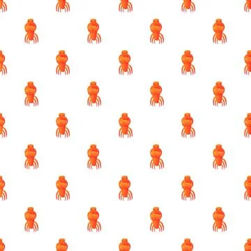 Seamless pattern with orange cartoon crawfish character Stock Illustration
