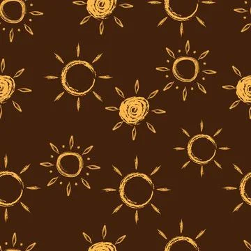 Seamless pattern with orange chalk doodle suns Stock Illustration