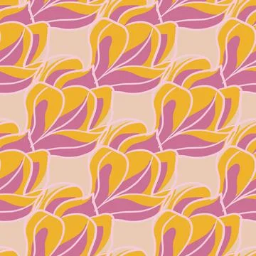 Seamless pattern with orange contoured magnolia flowers print. Stock Illustration