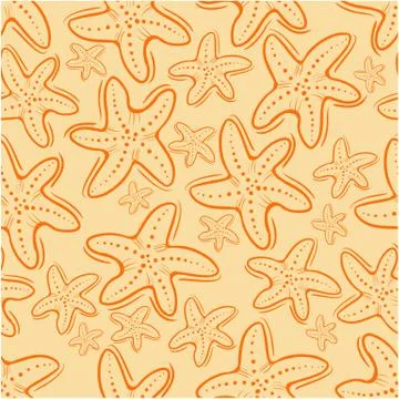 Seamless pattern orange doodle big and small starfishes Stock Illustration