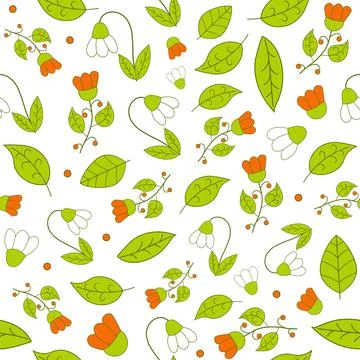 Seamless pattern with orange flowers and leaves イラスト素材