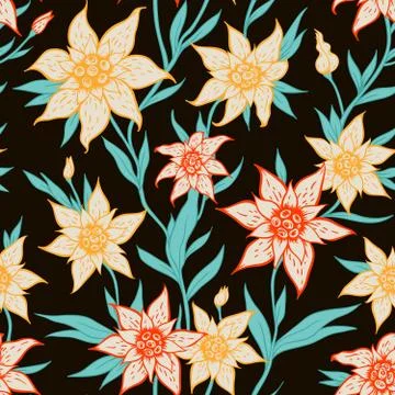 Seamless pattern with orange flowers Stock Illustration