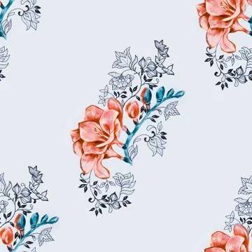 Seamless pattern of orange freesia on a white background. Stock Illustration