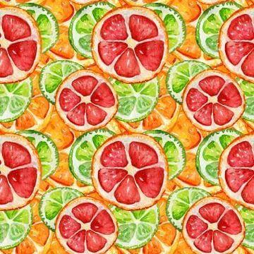 Seamless pattern with orange, grapefruit and lime. Stock Illustration