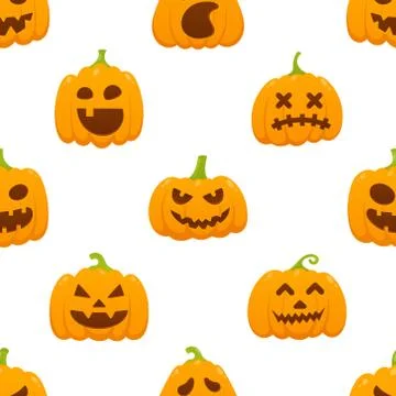 Seamless pattern with orange halloween pattern with scary faces Stock Illustration