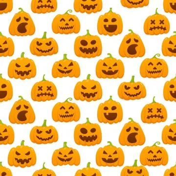 Seamless pattern with orange halloween pattern with scary faces Illustrazione stock