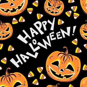 Seamless pattern with orange halloween pumpkins, candies. Happy Halloween Stock Illustration