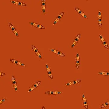 Seamless pattern Orange kayak top view equipment for water sport Stock Illustration