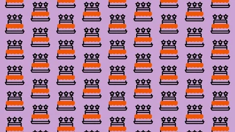 Seamless Pattern of Orange Layer Cakes with Candles on Purple Background. Stock Footage 325391128