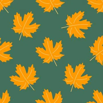 Seamless pattern of orange leaves on a green background. Illustrazione stock