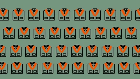 Seamless Pattern of Orange Life Jackets on a Green Background. Stock Footage 325391172