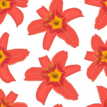 Seamless pattern with orange lily flowers on a white background Stock Illustration