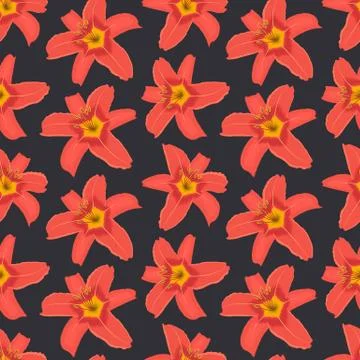 Seamless pattern with orange lily flowers on a black background Stock Illustration
