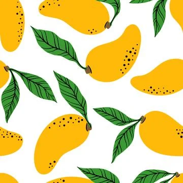 Seamless pattern with orange mango and leaf. Stock Illustration