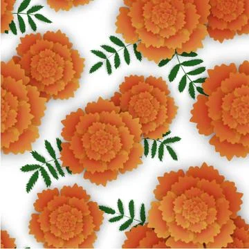 Seamless pattern with orange marigold and leaves. Stock Illustration