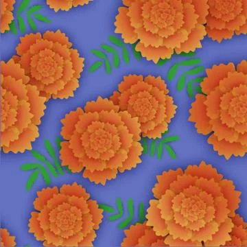 Seamless pattern with orange marigold and leaves. Illustrazione stock