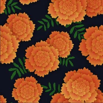 Seamless pattern with orange marigold and leaves. Stock Illustration