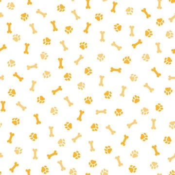 Seamless pattern with orange paw prints and bones Stock Illustration