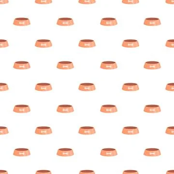 Seamless pattern with orange pet bowls and bone icons Stock Illustration