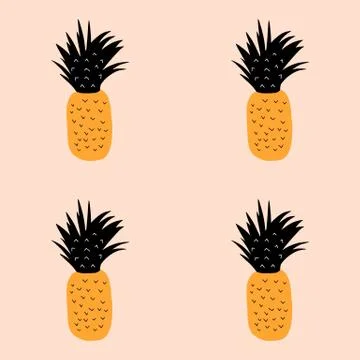 Seamless Pattern orange pineapple light orange background cartoon style Stock Illustration