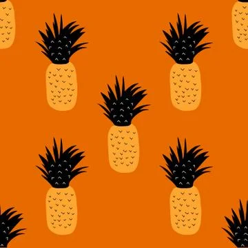 Seamless Pattern orange pineapple orange background cartoon style Stock Illustration