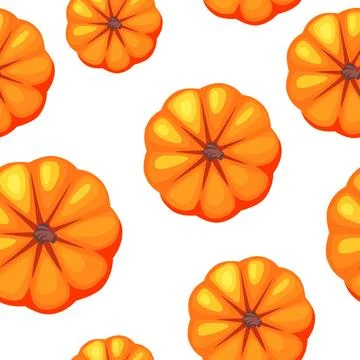 Seamless pattern orange pumpkin, top view. Symbol Happy Thanksgiving and Ha.. Stock Illustration