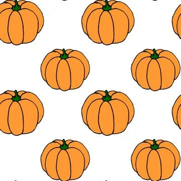 Seamless pattern of orange pumpkins. Background and texture. Symbol autumn, c Stock Illustration
