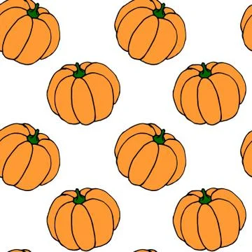 Seamless pattern of orange pumpkins. Background and texture. Symbol autumn, c Stock Illustration