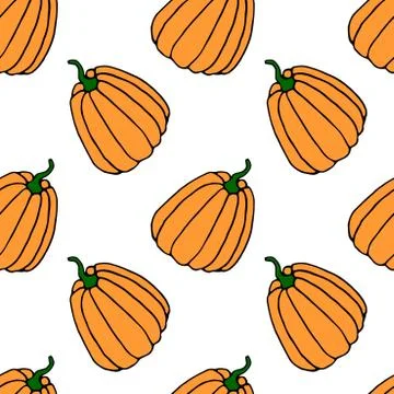 Seamless pattern of orange pumpkins. Background and texture. Symbol autumn, c Stock Illustration