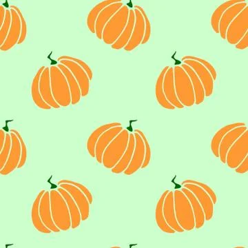 Seamless pattern of orange pumpkins. Background and texture. Symbol autumn, c Stock Illustration