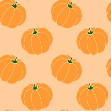 Seamless pattern of orange pumpkins. Background and texture. Symbol autumn, c Stock Illustration
