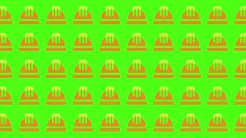 Seamless pattern of orange safety hard hats on green screen for construction Stock Footage 344875371
