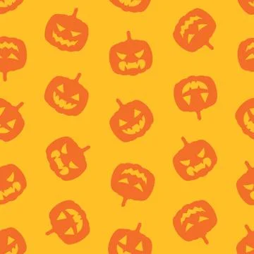 Seamless pattern with orange scary pumpkins Stock Illustration