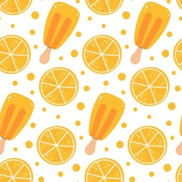 Seamless pattern with orange slices and popsicles Stock Illustration