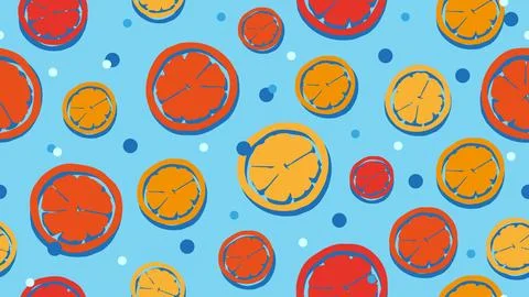 Seamless pattern with orange slices on blue background with bubbles Stock Illustration