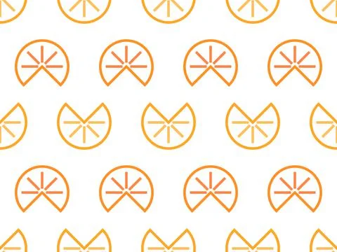 Seamless pattern with orange slices in a line art. Orange fruit slices flat s Stock Illustration