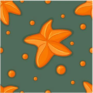 Seamless pattern orange starfish with points Stock Illustration