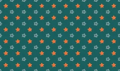 Seamless pattern with orange stars and white outlines on teal Stock Illustration