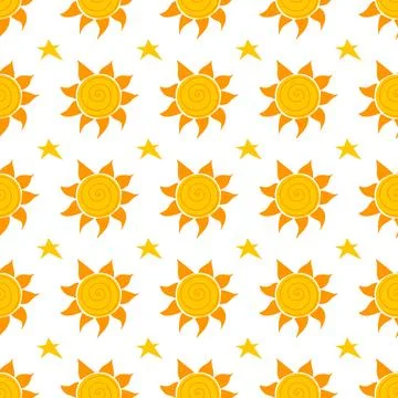 Seamless pattern with orange sun Stock Illustration