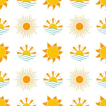 Seamless pattern with orange sun Stock Illustration